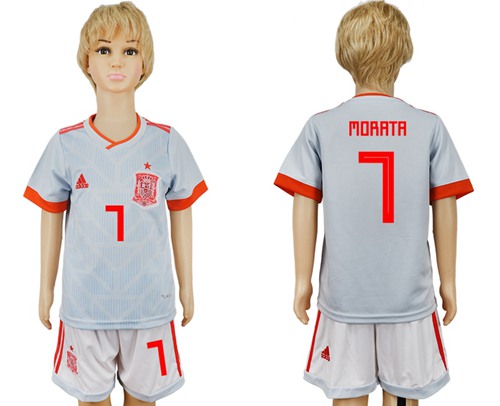 Spain #7 Morata Away Kid Soccer Country Jersey - Click Image to Close